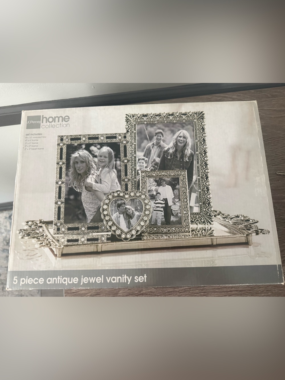 JC penny Home Collection 5-piece vanity frame set with jeweled heart frame